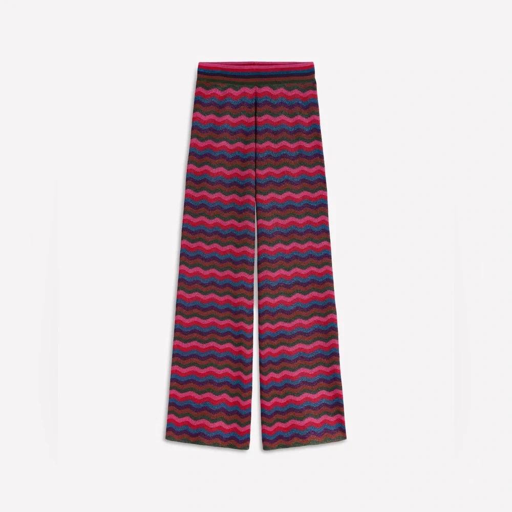 NWT Boden Jacquard Knitted Trousers in Jewel Toned Metallic Wave